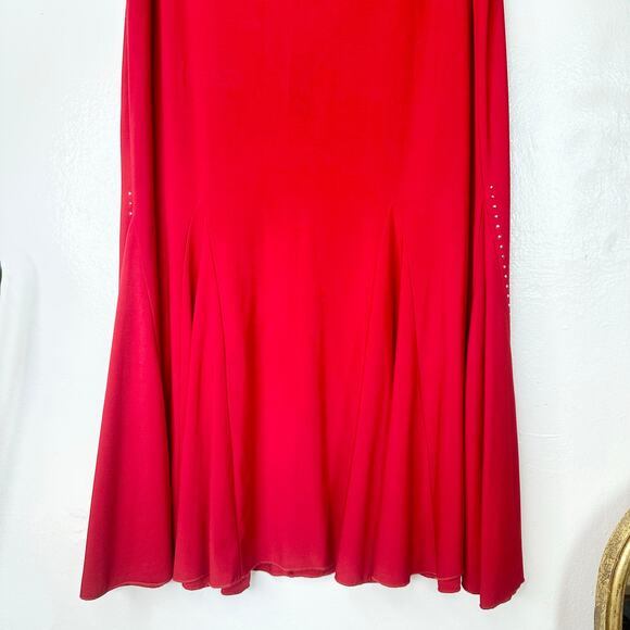 VTG 90s/Y2k Red Hot Chrome Rhinestone Studded Latin Mermaid Tango Midi Skirt 2XL - Picture 8 of 11